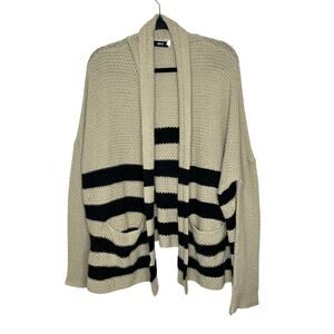 BDG Urban Outfitters Long Cream Black Striped Cardigan Sweater Pockets Womens S